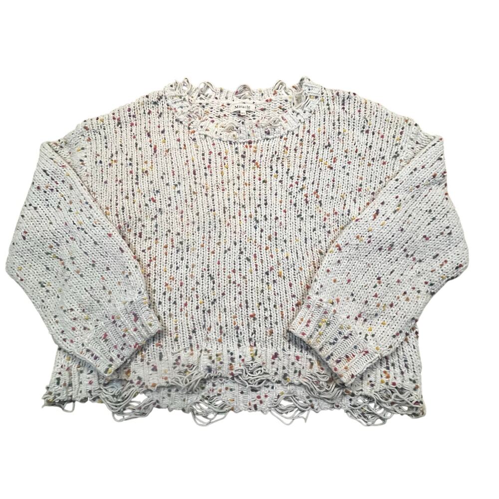 Miracle USA Women M/L Confetti Knit Distressed Hem Boho Cottagecore Sweater